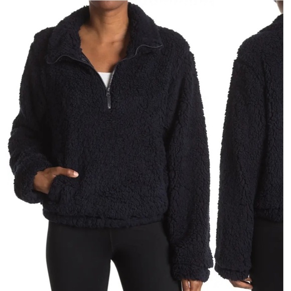 NWT SAGE COLLECTIVE Navy Blue Jetsetter Cropped Teddy Jacket - Picture 1 of 3